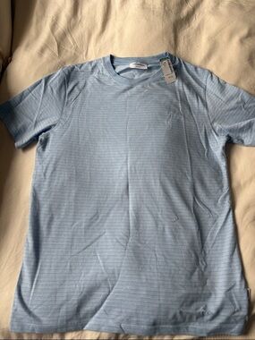 Brand New Light Blue Striped Crew Neck Short Sleeve Tee
